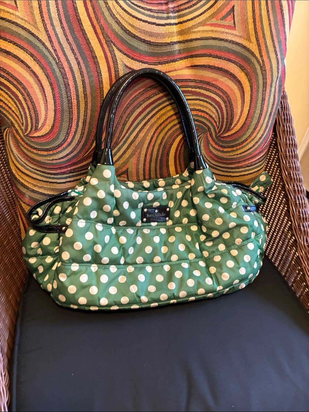 kate spade Green Polka Dot Shoulder Bag with Black Handles